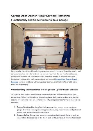 Garage Door Opener Repair Services_ Restoring Functionality and Convenience to Your Garage