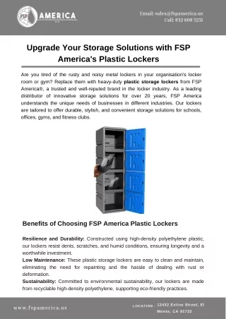 Upgrade Your Storage Solutions with FSP America's Plastic Lockers