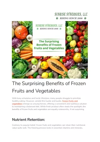 The Surprising Benefits of Frozen Fruits and Vegetables