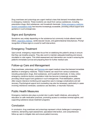 How Can Effective Management Improve Outcomes for Overdoses and Poisonings?