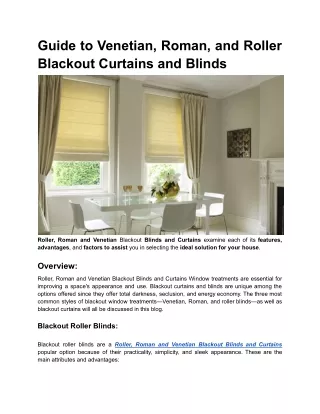 Guide to Venetian, Roman, and Roller Blackout Curtains and Blinds