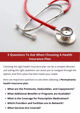 5 Questions To Ask When Choosing A Health Insurance Plan