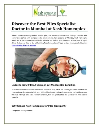 Healing Hemorrhoids: Piles Specialist Doctor in Mumbai | Contact -  91-22-267415