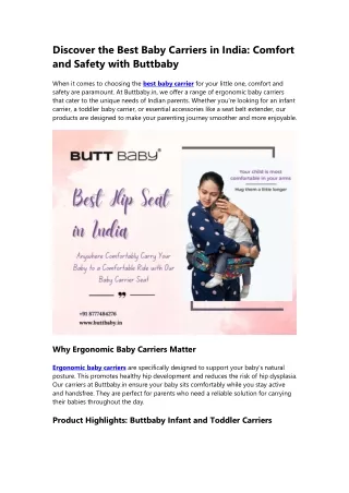 Best Baby Carriers in India - Ergonomic Comfort and Safety | Buttbaby.in