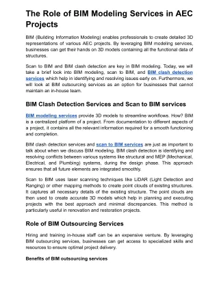 The Role of BIM Modeling Services in AEC Projects