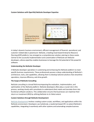 Custom Solutions with OpenTeQ NetSuite Developer Expertise