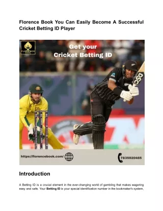 Florence Book You Can Easily Become A Successful Cricket Betting ID Player