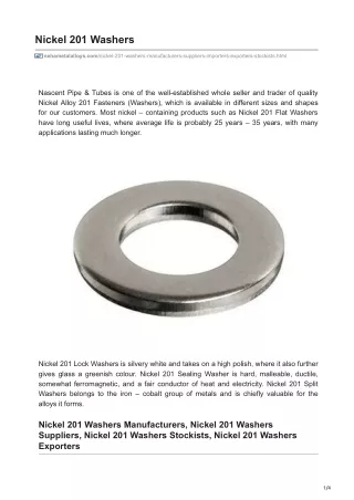 Nickel 201 Washers Exporters