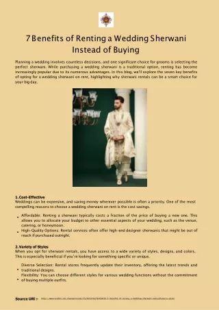 7 Benefits of Renting a Wedding Sherwani Instead of Buying