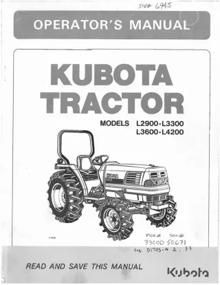 Kubota L3600 Tractor Operator manual