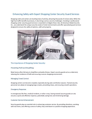 Enhancing Safety with Expert Shopping Center Security Guard Services