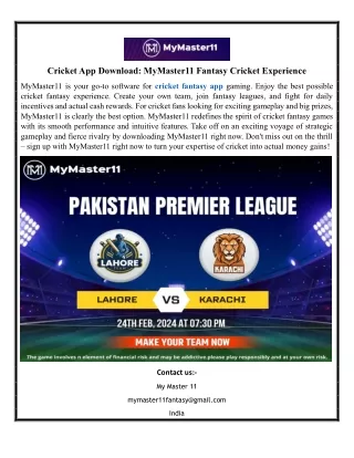 Cricket App Download MyMaster11 Fantasy Cricket Experience