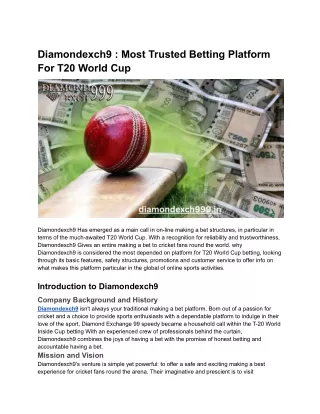 Diamondexch9 - Most Trusted Betting Platform For T20 World Cup