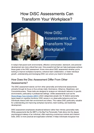 How DiSC Assessments Can Transform Your Workplace