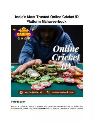 India's Most Trusted Online Cricket ID Platform Mahaveerbook.