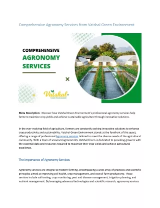 Comprehensive Agronomy Services from Vatshal Green Environment