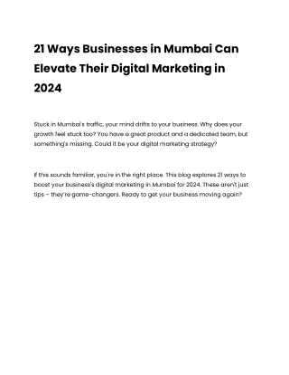 21 Strategies to Elevate Your Digital Marketing in Mumbai 2024.
