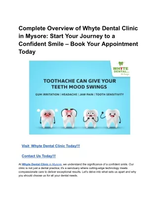 Complete Overview of Whyte Dental Clinic in Mysore_ Start Your Journey to a Confident Smile – Book Your Appointment Toda