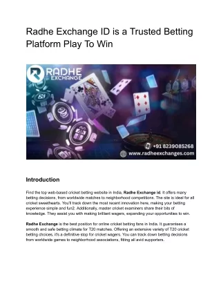 Radhe Exchange ID is a Trusted Betting Platform Play To Win