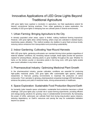 Innovative Applications of LED Grow Lights Beyond Traditional Agriculture