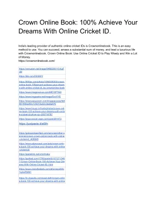 Crown Online Book: 100% Achieve Your Dreams With Online Cricket ID.