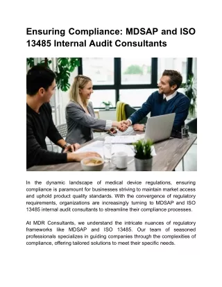 Ensuring Compliance: MDSAP and ISO 13485 Internal Audit Consultants