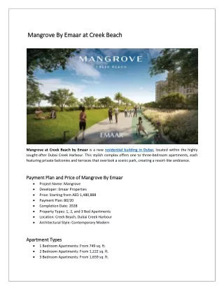 Mangrove By Emaar At Creek Beach, Dubai