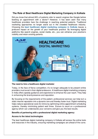 The Role of Best Healthcare Digital Marketing Company in Kolkata
