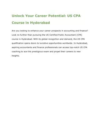 US CPA Course in Hyderabad