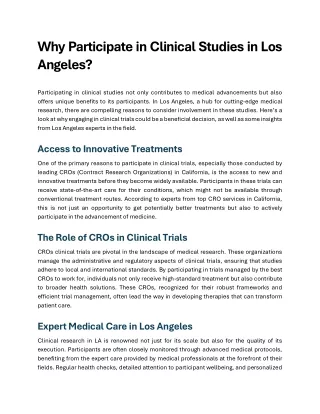 Why Participate in Clinical Studies in Los Angeles