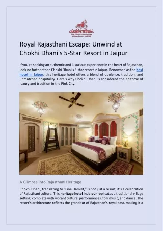 Royal Rajasthani Escape Unwind at Chokhi Dhani's 5-Star Resort in Jaipur