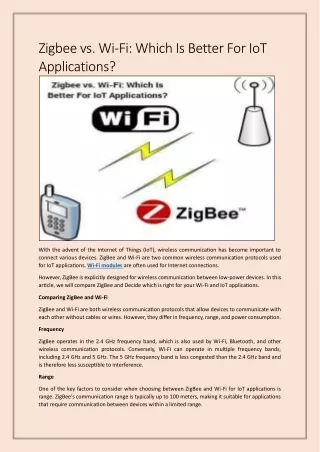 Zigbee vs. Wi-Fi Which Is Better For IoT Applications