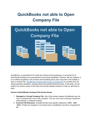 QuickBooks not able to Open Company File