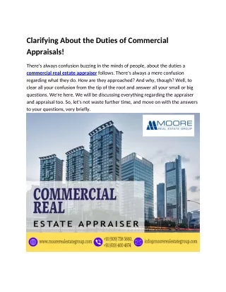 Clarifying About The Duties of Commerical Appraisals