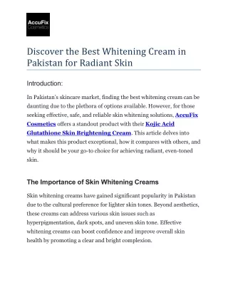 Discover the Best Whitening Cream in Pakistan for Radiant Skin