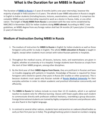 MBBS in Russia Duration