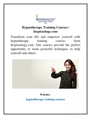 Hypnotherapy Training Courses Inspiraology