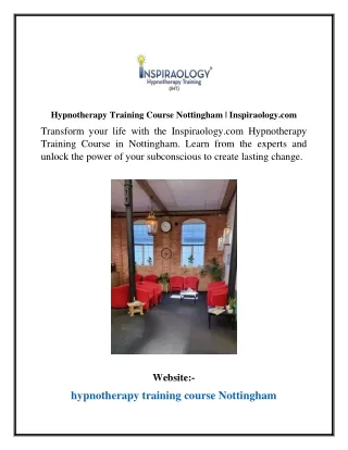 Hypnotherapy Training Course Nottingham Inspiraology