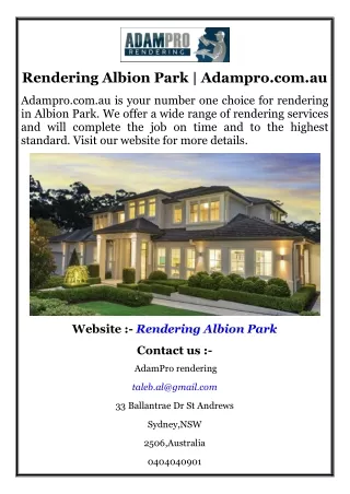 Rendering Albion Park  Adampro.com.au