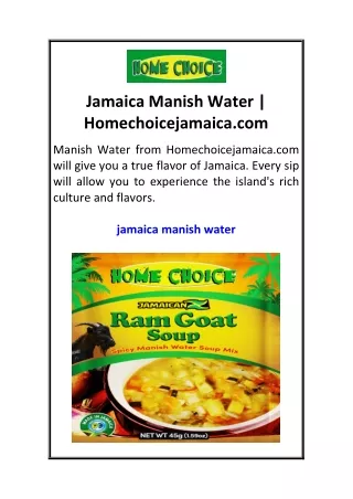 Jamaica Manish Water  Homechoicejamaica.com