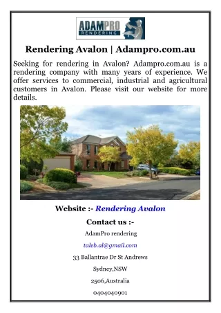 Rendering Avalon  Adampro.com.au