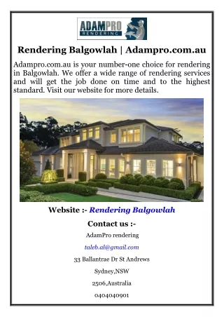 Rendering Balgowlah  Adampro.com.au