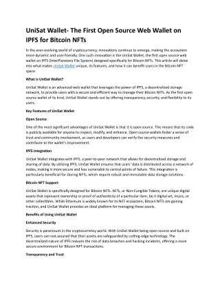 UniSat Wallet- The First Open Source Web Wallet on IPFS for Bitcoin NFTs