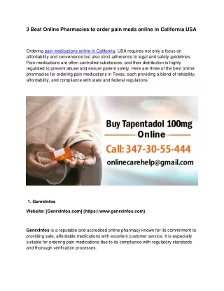 3 Best Online Pharmacies to order pain meds online in California USA