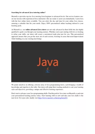 Searching for advanced Java tutoring online?