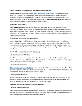 Camera Tampering Recognition Using Video Analytics in Dubai