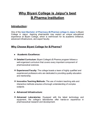 Experience the Best in Pharmacy Education at Biyani College, Jaipur