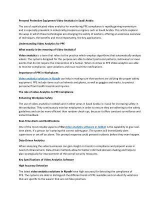 Personal Protective Equipment Video Analytics in Saudi Arabia