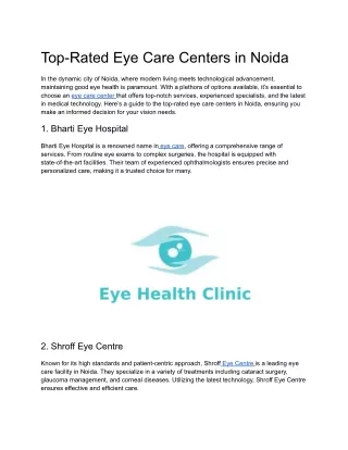 Top-Rated Eye Care Centers in Noida