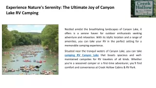 Experience Nature's Serenity The Ultimate Joy of Canyon Lake RV Camping